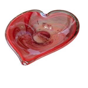 Lavorazione Arte Murano Style Red Swirl Glass Heart Shaped Decorative Bowl